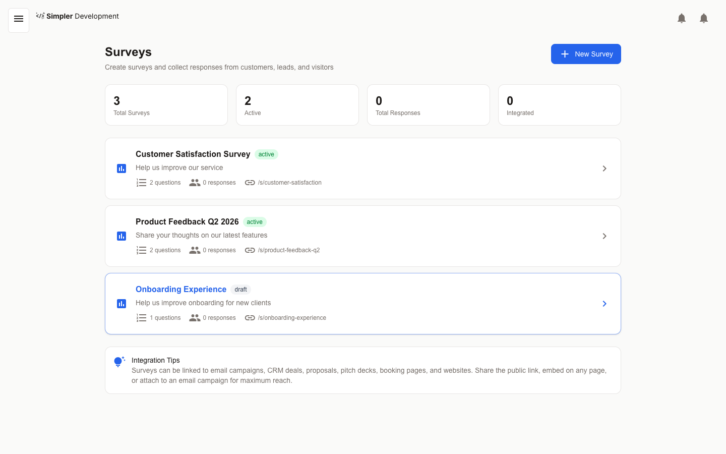 Surveys, Forms & Lead Capture — Surveys list